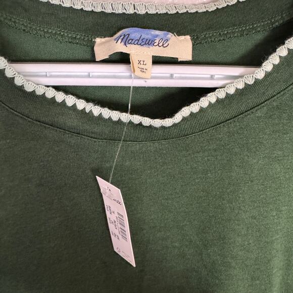 Madewell Side-Cinch Muscle Tee SZ XL Summit Green Crewneck Contrast Stitch Trim - Picture 3 of 6